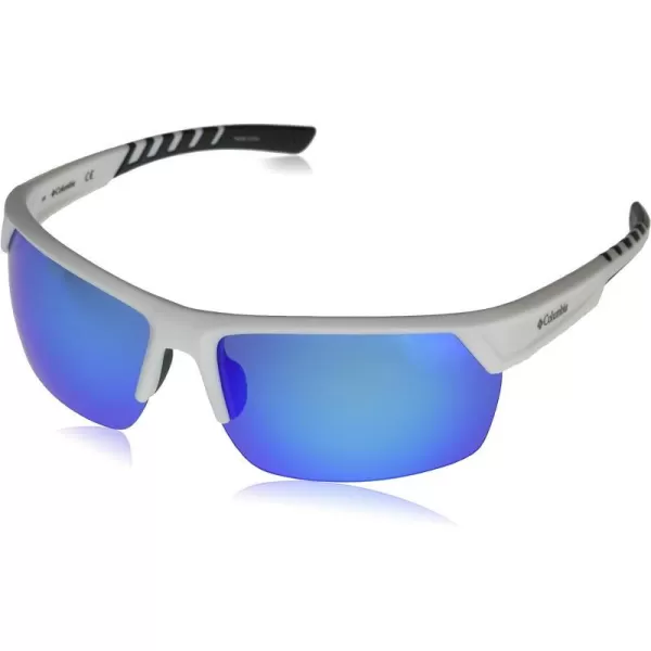 Columbia Mens Peak Racer Rectangular SunglassesWhiteBlue Flash Polarized