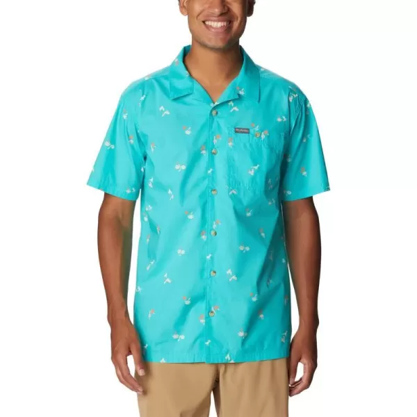 Columbia Mens Pine Canyon Short SleeveBright Aqua Baja Bonanza