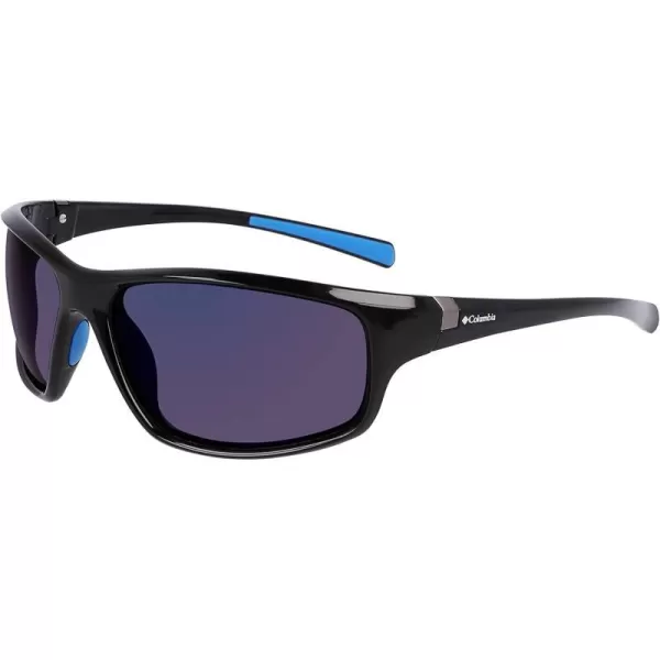 Columbia Mens Slick Creek Rectangular SunglassesShiny Black amp BlueBlue Mirror