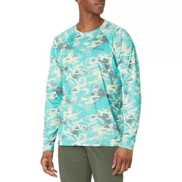 Columbia Mens Summerdry Printed Long SleeveBright Aqua Natureal Waves