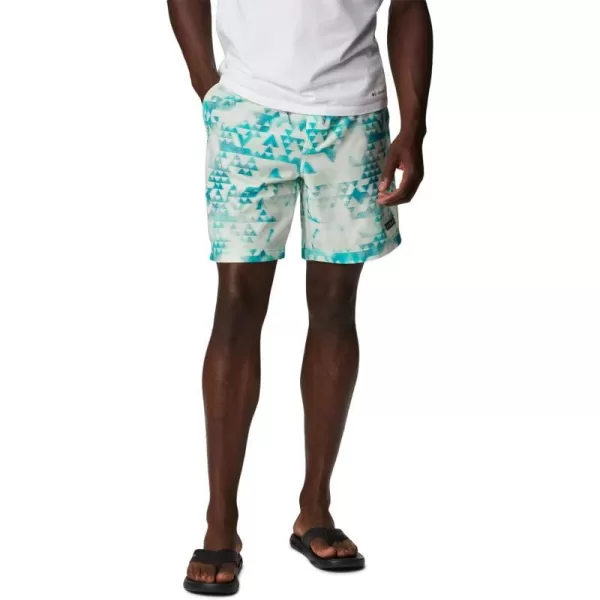 Columbia Mens Summertide Stretch Printed ShortBright Aqua Distant Peaks