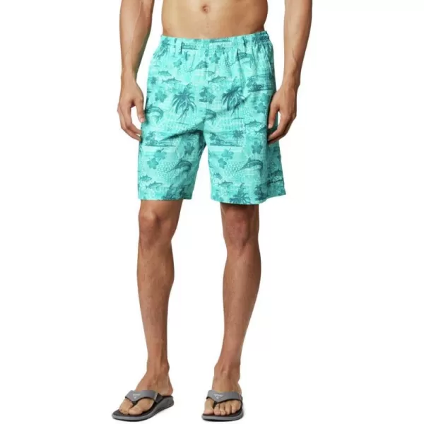 Columbia Mens Super Backcast Water ShortBright Aqua Polynesian Print