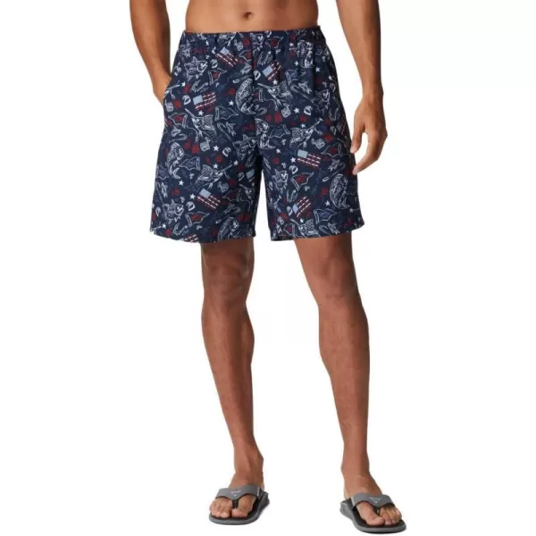 Columbia Mens Super Backcast Water ShortCollegiate Navy Americana Fishing Print