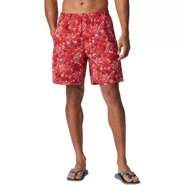 Columbia Mens Super Backcast Water ShortRed Spark Americana Fishing Print