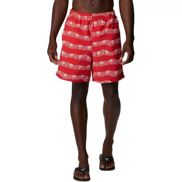 Columbia Mens Super Backcast Water ShortRed Spark Fish Flag Waves Print