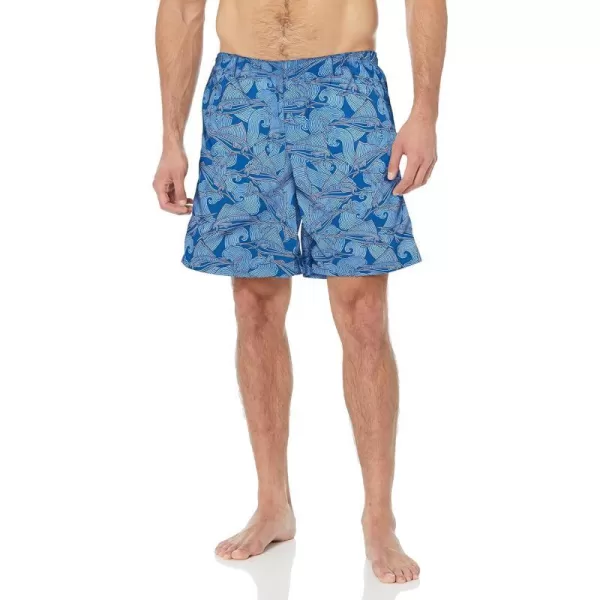 Columbia Mens Super Backcast Water ShortVivid Blue Fish Wave Print