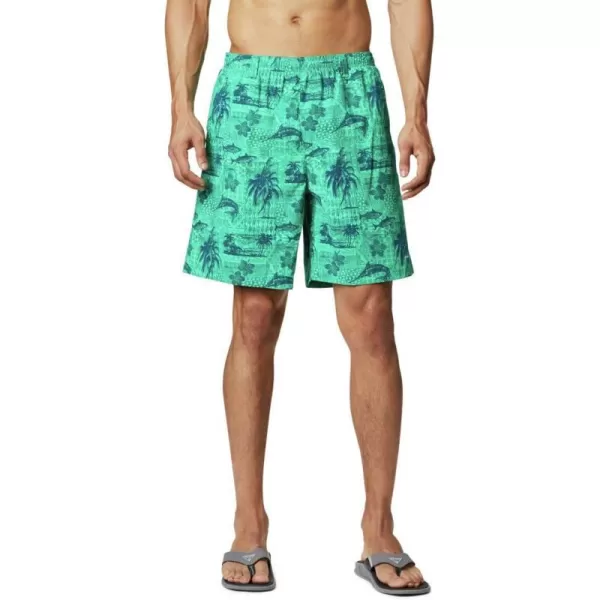 Columbia Mens Super Backcast Water ShortWinter Green Polynesian Print