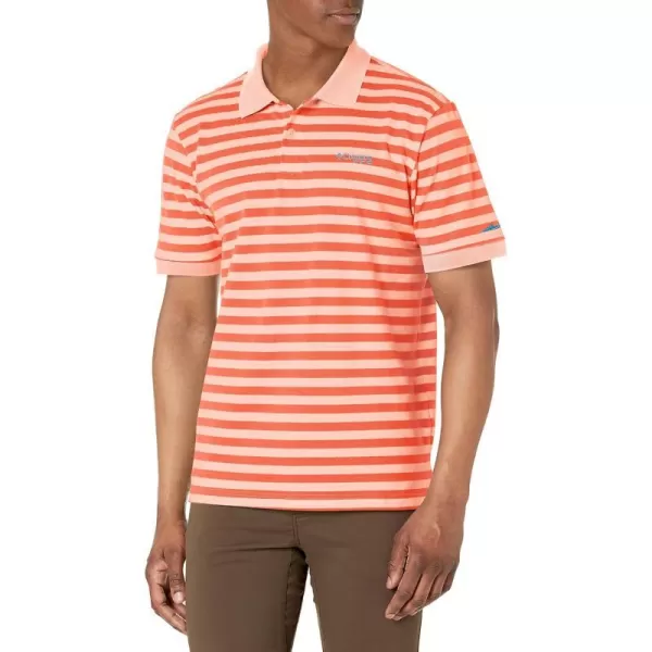 Columbia Mens Super Bonefish Pique PoloLight Coral Hook Em Stripe