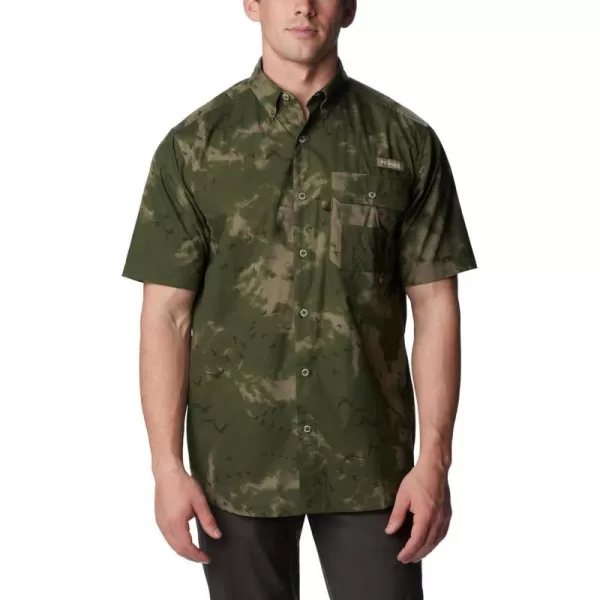 Columbia Mens Super Sharptail Ss ShirtSurplus Green Migration Print