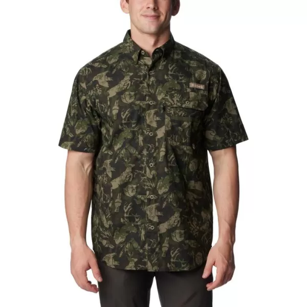 Columbia Mens Super Sharptail Ss ShirtSurplus Green Woodsman Print