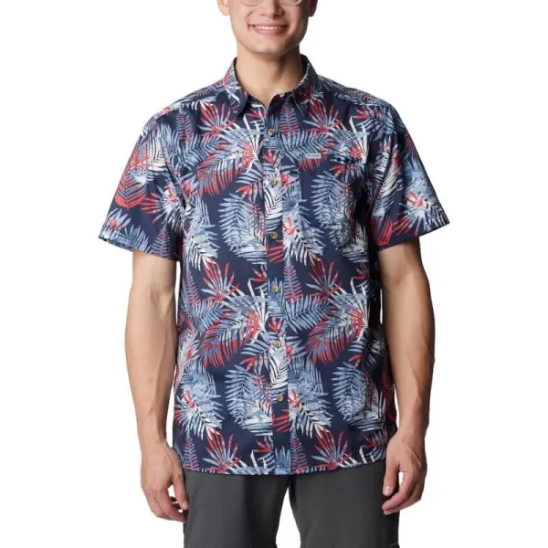 Columbia Mens Super Slack Tide ShirtCollegiate Navy Tunatropic Print