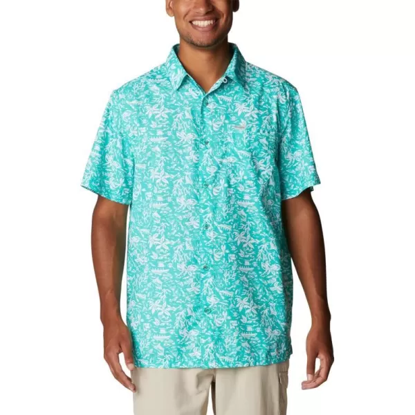 Columbia Mens Super Slack Tide ShirtElectric Turquoise Kona Print