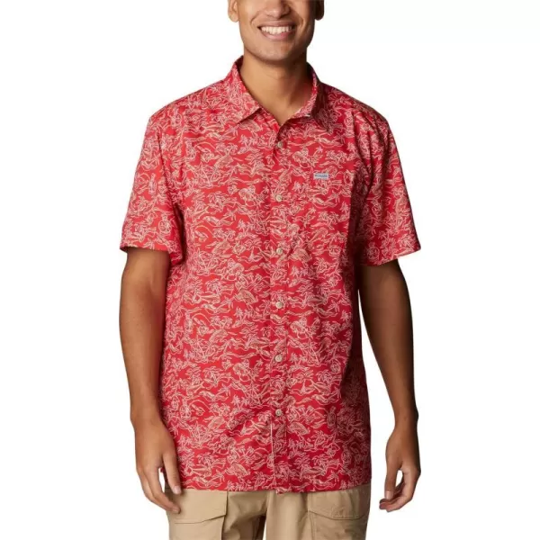 Columbia Mens Super Slack Tide ShirtRed Spark Merry Mahi Print