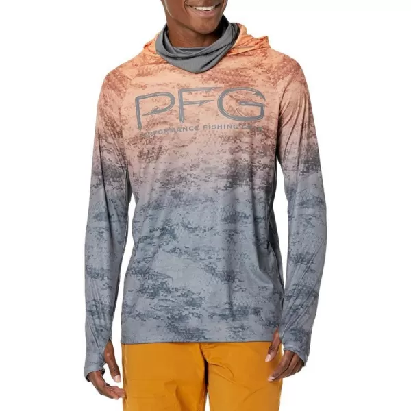 Columbia Mens Super Terminal Tackle Vent HoodieOrange Blast Pfg Camo Gradient