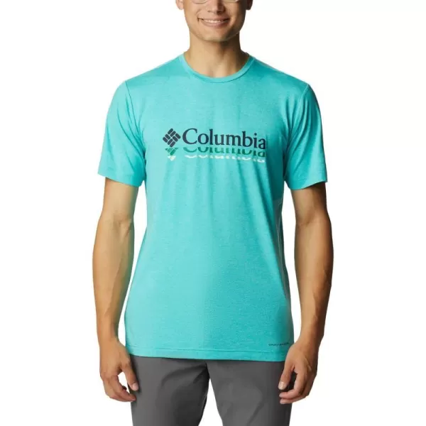 Columbia Mens Tech Trail Front Graphic Short Sleeve TeeBright Aqua HeatherRipples Graphic