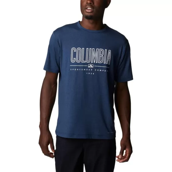 Columbia Mens Tech Trail Front Graphic Short Sleeve TeeCollegiate Navy HeatherOutlined Badge Grx