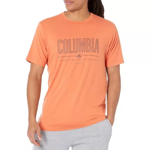 Columbia Mens Tech Trail Front Graphic Short Sleeve TeeDesert Orange HeatherOutlined Badge Grx