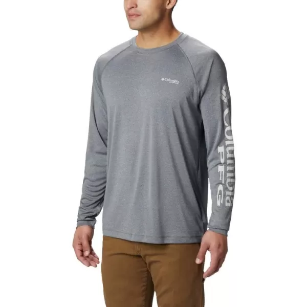 Columbia Mens Terminal Tackle Heather Long Sleeve ShirtCharcoal HthrCool Grey Logo