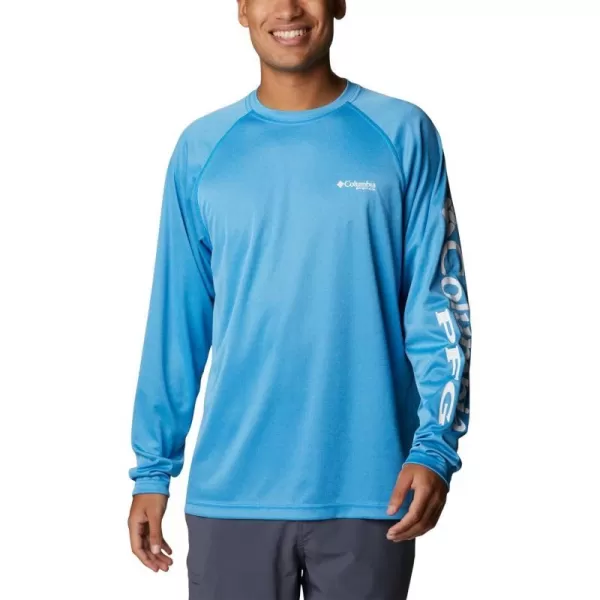 Columbia Mens Terminal Tackle Heather Long Sleeve ShirtCompass Blue HeatherWhite Logo