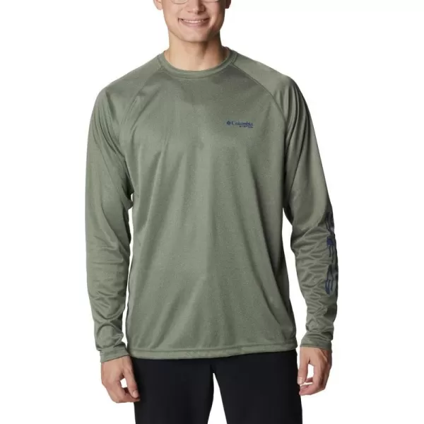 Columbia Mens Terminal Tackle Heather Long Sleeve ShirtCypress HeatherCarbon Logo