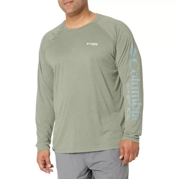 Columbia Mens Terminal Tackle Heather Long Sleeve ShirtCypress HeatherCool Green Logo