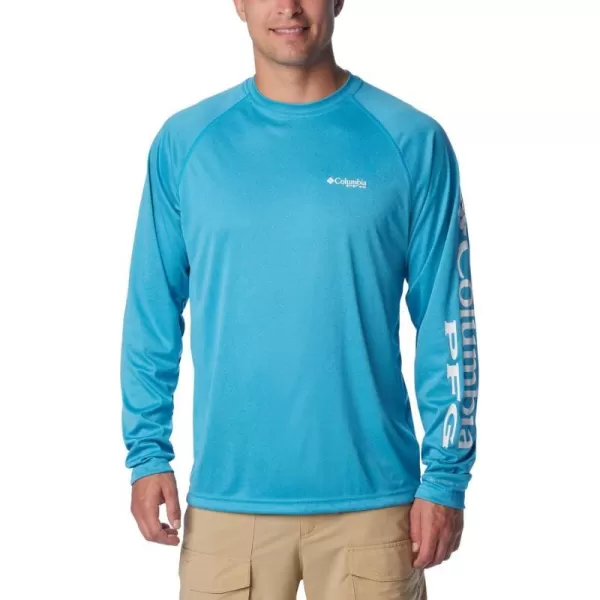 Columbia Mens Terminal Tackle Heather Long Sleeve ShirtOcean Blue HeatherWhite Logo