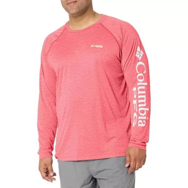 Columbia Mens Terminal Tackle Heather Long Sleeve ShirtRed Spark HeatherWhite Logo