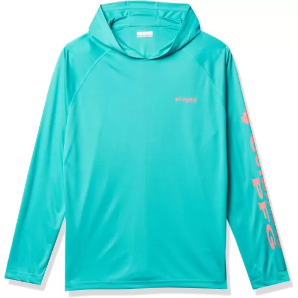 Columbia Mens Terminal Tackle HoodieBright AquaSalmon Logo