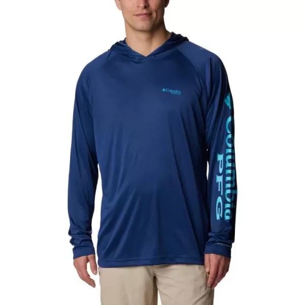 Columbia Mens Terminal Tackle HoodieCarbonOpal Blue Logo