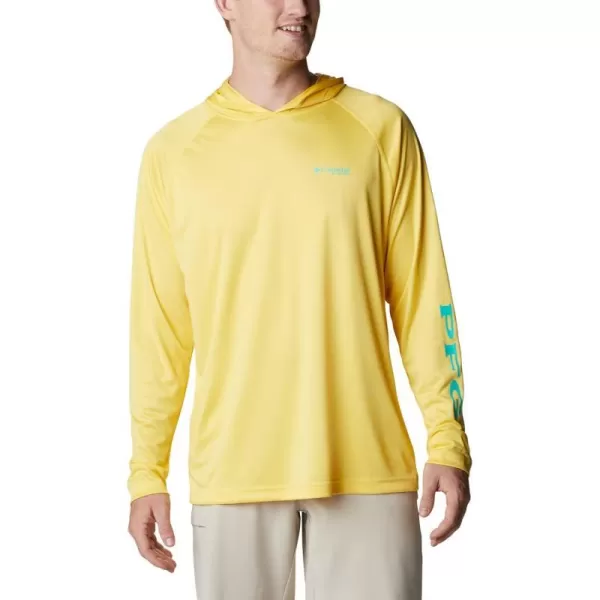 Columbia Mens Terminal Tackle HoodieSun GlowElectric Turquoise Logo