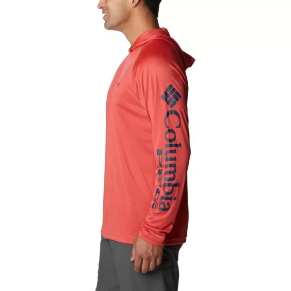 Columbia Mens Terminal Tackle HoodieSunset RedCollegiate Navy Logo