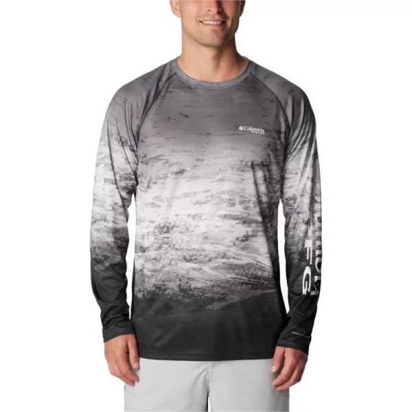 Columbia Mens Terminal Tackle Long Sleeve Shirt Wicking MaterialBlackAmericanaDeepsea Fade