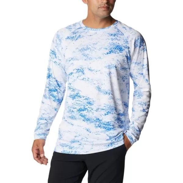 Columbia Mens Terminal Tackle Long Sleeve Shirt Wicking MaterialBlue Macaw Pfg Camo