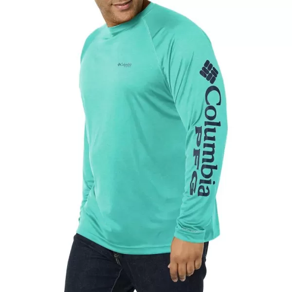 Columbia Mens Terminal Tackle Long Sleeve Shirt Wicking MaterialBright Aqua HeatherColl Navy Logo