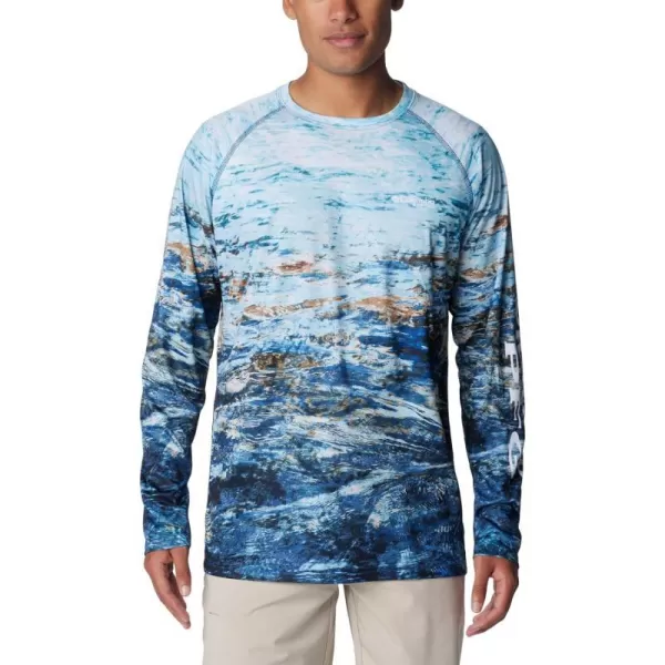 Columbia Mens Terminal Tackle Long Sleeve Shirt Wicking MaterialCarbonDeepsea Fade