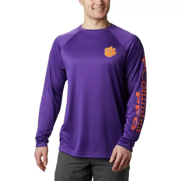 Columbia Mens Terminal Tackle Long Sleeve Shirt Wicking MaterialCle  Vivid Purple  Spark Orange