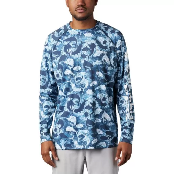 Columbia Mens Terminal Tackle Long Sleeve Shirt Wicking MaterialCollegiate Navy Inside Out Camo