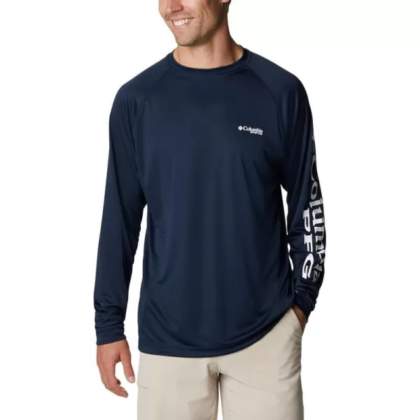 Columbia Mens Terminal Tackle Long Sleeve Shirt Wicking MaterialCollegiate NavyWhite Logo