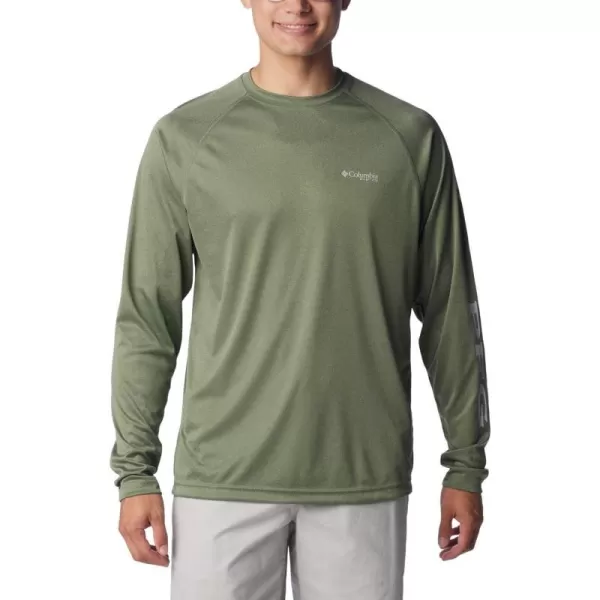 Columbia Mens Terminal Tackle Long Sleeve Shirt Wicking MaterialCypress HeatherCool Grey Logo