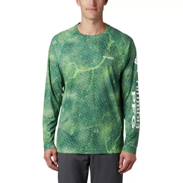 Columbia Mens Terminal Tackle Long Sleeve Shirt Wicking MaterialDark Lime Realtree Mako