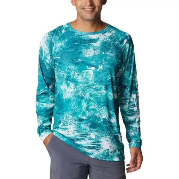 Columbia Mens Terminal Tackle Long Sleeve Shirt Wicking MaterialElectric Turquoise Realtree Horizon