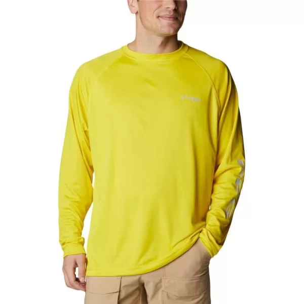 Columbia Mens Terminal Tackle Long Sleeve Shirt Wicking MaterialLaser LemonCool Grey Logo