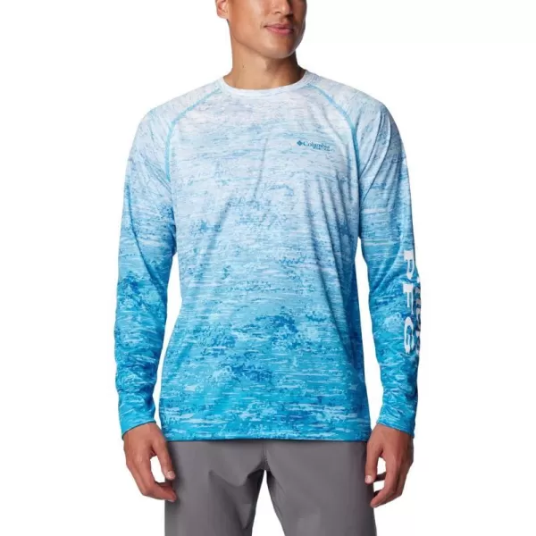 Columbia Mens Terminal Tackle Long Sleeve Shirt Wicking MaterialOcean BlueDigiscale Fade