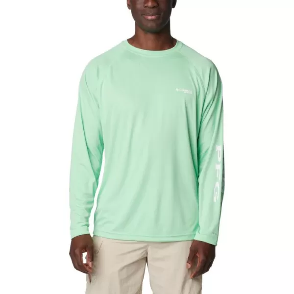 Columbia Mens Terminal Tackle Long Sleeve Shirt Wicking MaterialOcean MintWhite Logo