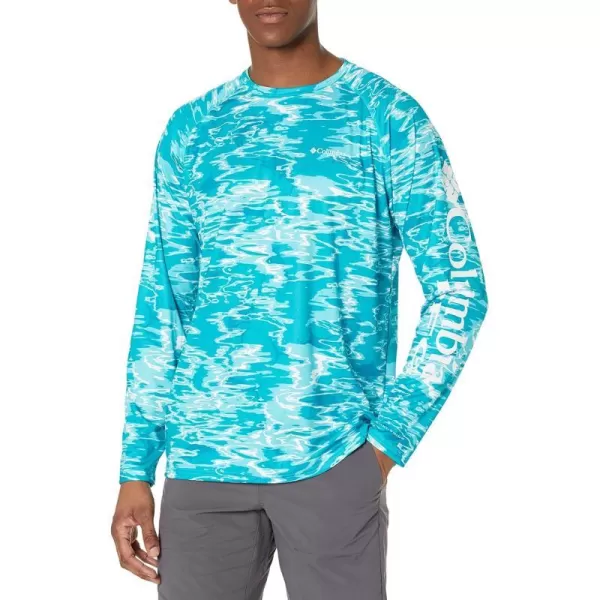 Columbia Mens Terminal Tackle Long Sleeve Shirt Wicking MaterialOcean Teal Ripples