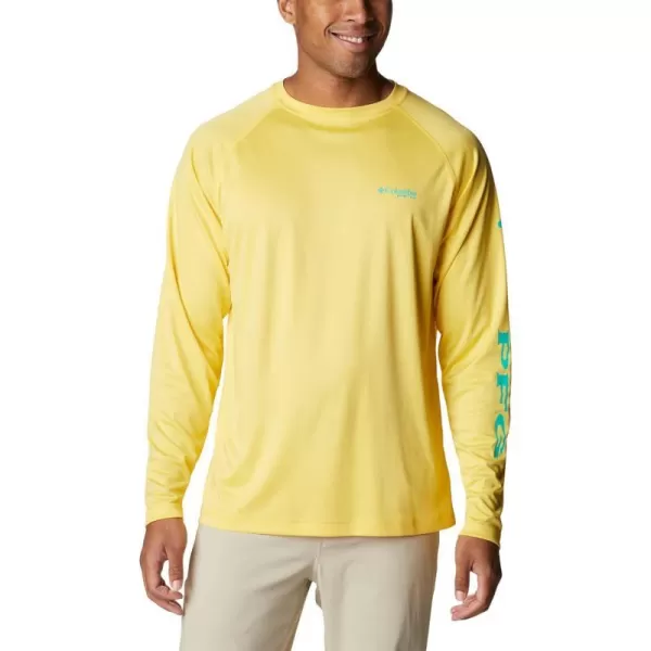 Columbia Mens Terminal Tackle Long Sleeve Shirt Wicking MaterialSun GlowElectric Turquoise Logo