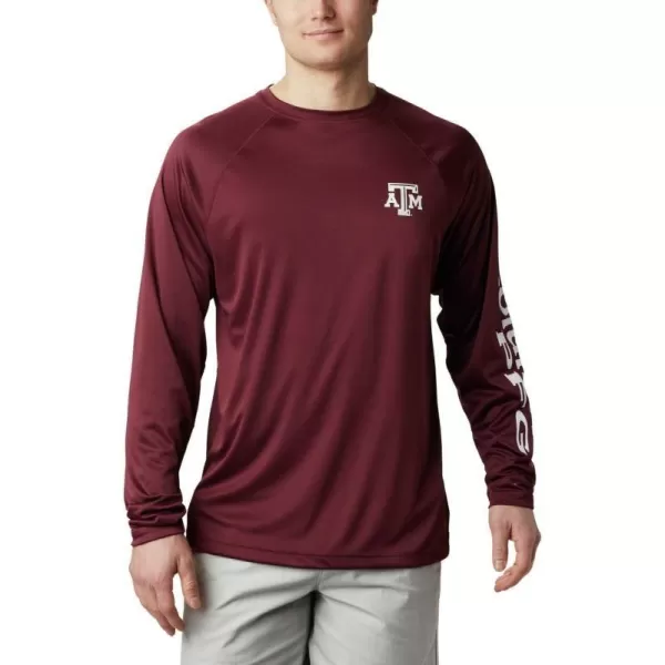 Columbia Mens Terminal Tackle Long Sleeve Shirt Wicking MaterialTam  Deep Maroon  White