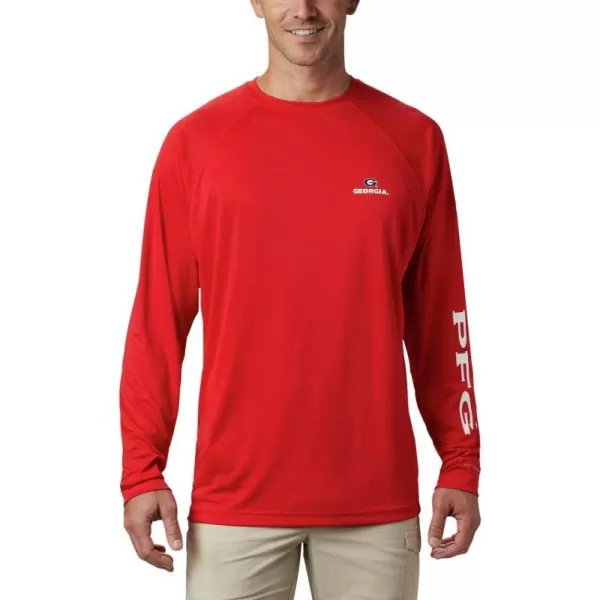 Columbia Mens Terminal Tackle Long Sleeve Shirt Wicking MaterialUga  Bright Red  White