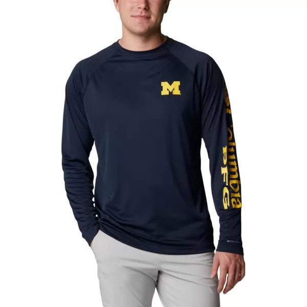 Columbia Mens Terminal Tackle Long Sleeve Shirt Wicking MaterialUm  Collegiate Navy  Collegiate Yellow