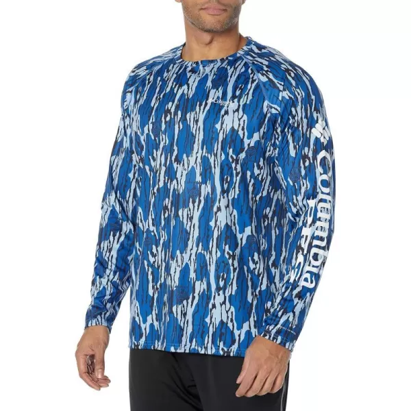 Columbia Mens Terminal Tackle Long Sleeve Shirt Wicking MaterialVivid Blue Mossy Oak Bottomland